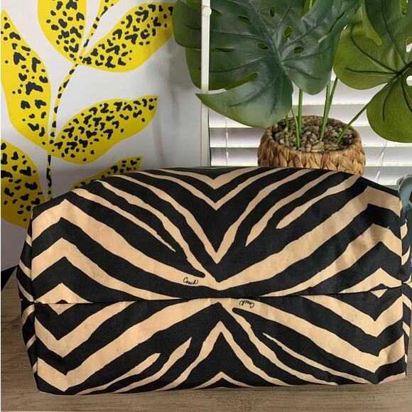 Coach y2k Devin Black and Tan Zebra Print Nylon Overnight Tote & Pouch - Picture 5 of 16